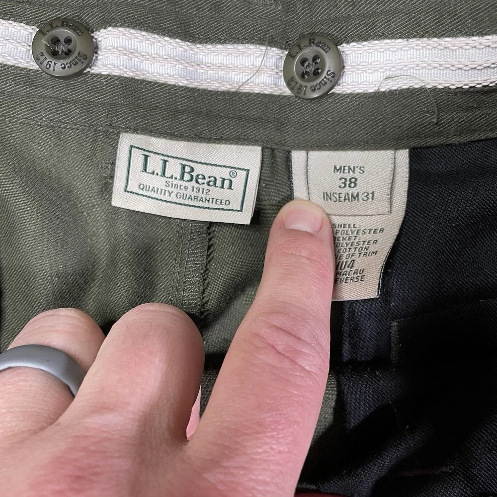 LL Bean Mens Pants 38 x 31 Green Cargo Straight Utility Gorpcore 0GHU4